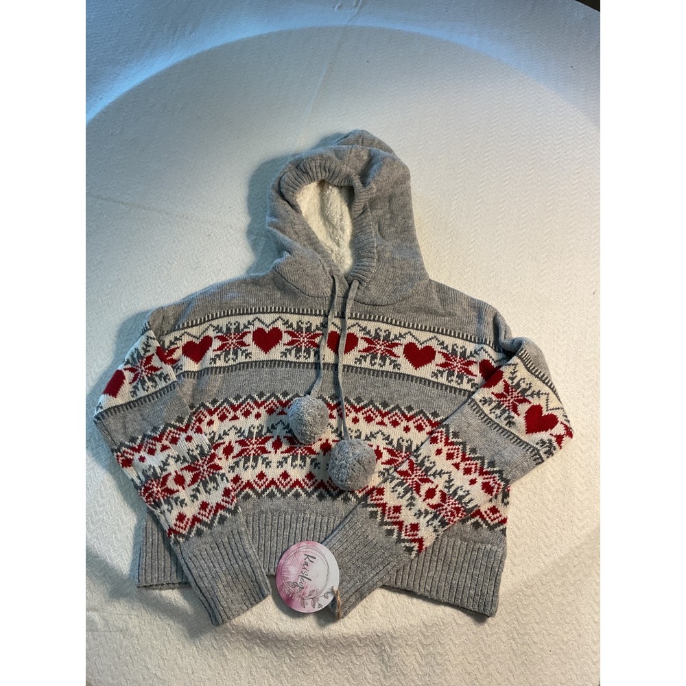 Kaisley Fair Isle Heart Snowflake Knitted Hoodie  - Cozy Holiday  Pullover‎